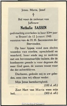 bidprentje Nathalie Thérèse Marie Sassen (tekst)