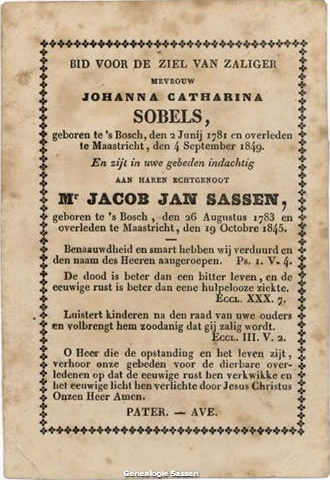 bidprentje Johanna Catharina Sobels (tekst)