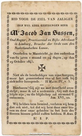 bidprentje Jan Jacob Sassen (tekst)