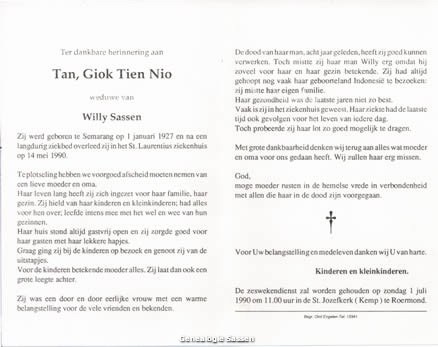 bidprentje Tan,
 Giok Tien Nio (tekst)