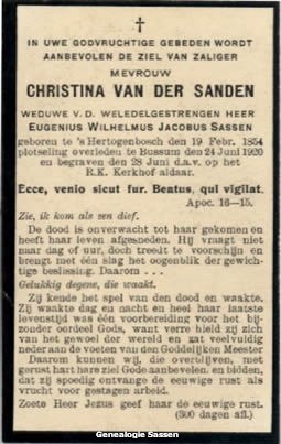 bidprentje Christina Petronella Johanna van der Sanden (tekst)