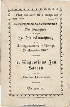 H. Priesterwijding Dr. Jan Hendrik Hubert Sassen O.P. (tekst)