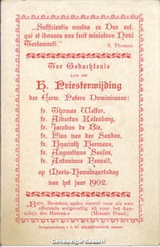 H. Priesterwijding Dr. Jan Hendrik Hubert Sassen O.P. (tekst)