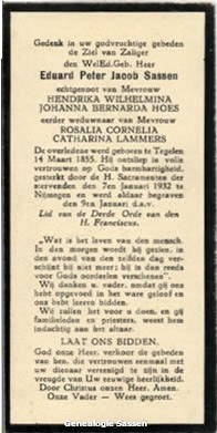 bidprentje Edouard Pieter Jacob Sassen (tekst)