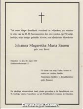 overlijdensannonce Johanna Margaretha Maria van Bavel