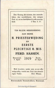 priesterwijding Ferd Sassen (tekst)