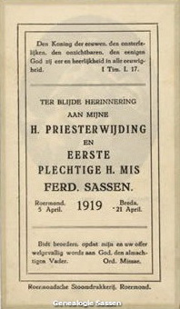 priesterwijding Ferd Sassen (tekst)