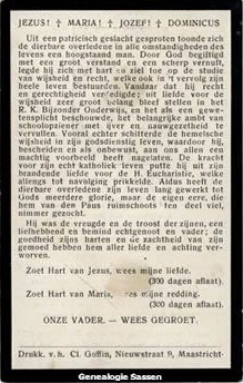 bidprentje Mr. Dr. Edmond Emile Egbert Sassen (tekst - Nederlands)