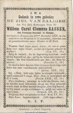 bidprentje  Mr. Willem Carel Clemens Sassen (tekst)