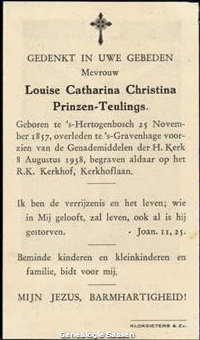 bidprentje Louisa Catharina Christina Teulings (tekst)