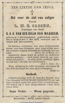 bidprentje Louisa Maria Elisabeth Sassen (tekst)