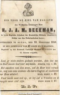 bidprentje  Henricus Albertus Joannes Michael Beekman (tekst)