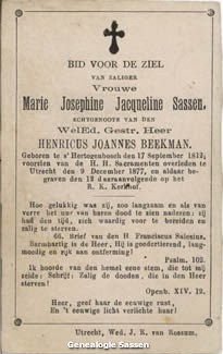 bidprentje  Maria Jacoba Josephina Sassen (tekst)