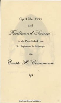 communieprentje Ferdinand Frans Lodewijk Sassen (tekst)