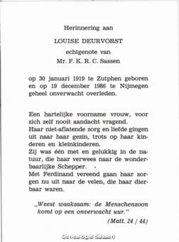 bidprentje Louise Deurvorst (tekst)