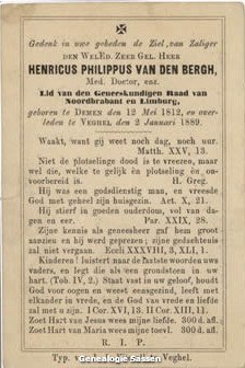 bidprentje Dr. Henricus Philippus van den Bergh (tekst)