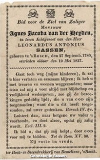 bidprentje Agnes Jacoba van der Heyden (tekst)