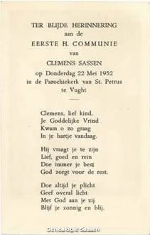 communieprentje Clemens Constant Carel Joseph Marie Sassen (tekst)