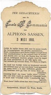 communieprentje Alphonse Marie Carel Joseph Antoon Sassen (tekst)