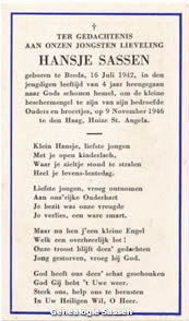 bidprentje Henricus Cornelis Wilhelmus Maria Sassen (tekst)