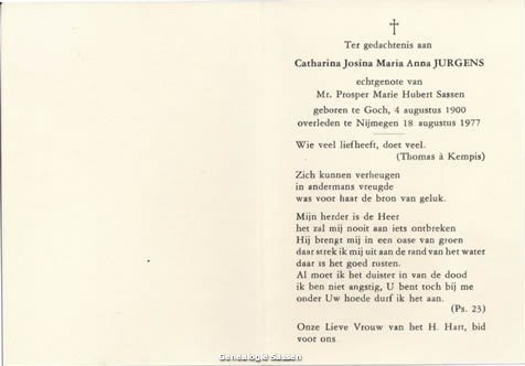 bidprentje Catharina Josina Maria Anna Jurgens (tekst)