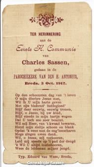 communieprentje  Charles Marie Victor Sassen (tekst)