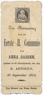 communieprentje Anna Maria Hubertina Sassen (tekst)