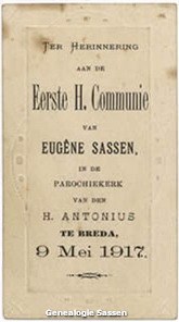 communieprentje Dr. Eugène Marie Louis Sassen (tekst)