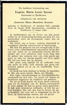 bidprentje Dr. Eugène Marie Louis Sassen (tekst)