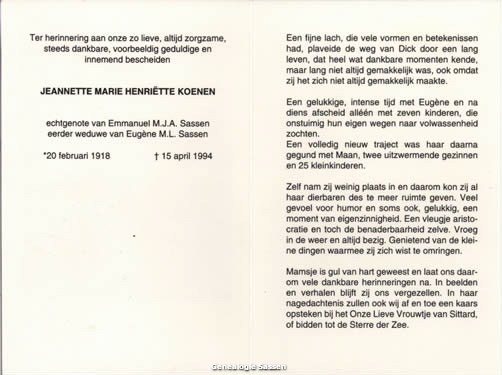 bidprentje Jeanette Marie Henriette Koenen (tekst)