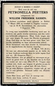 bidprentje Petronella Peeters (tekst)