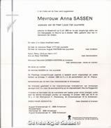 overlijdensannonce Anna Maria Catharina Sassen