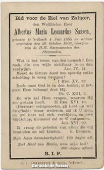 bidprentje Albertus Maria Leonardus Sassen (tekst)