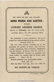 bidprentje Anna Maria van Santen (tekst)