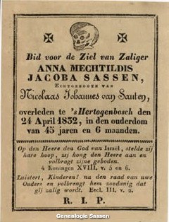 bidprentje Anna Mechtildis Jacoba Sassen (tekst)