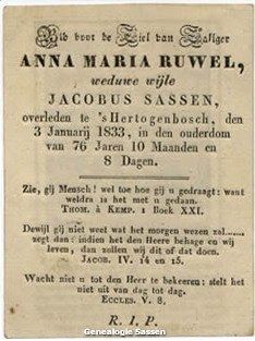 bidprentje Anna Maria Ruwel (tekst)