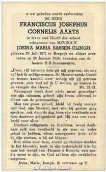 bidprentje Franciscus Josephus Cornelis Aarts (tekst)