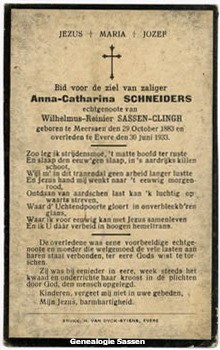 bidprentje Anna Catharina Schneiders (tekst)