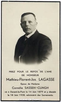 bidprentje Mathieu Florent Joseph Lagasse (foto)