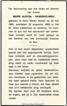 bidprentje Maria Theresia Sassen Clingh (tekst)